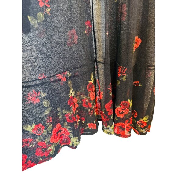 NWOT Ember Medium Black Sheer Floral Duster Cardigan Tie Closure - Picture 6 of 9